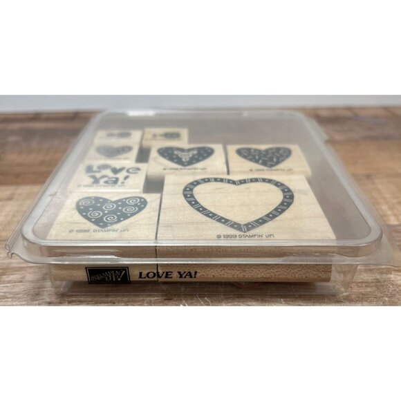 1999 STAMPIN' UP! Love Ya Wood Mounted Rubber Stamp set of 8 valentine heart - Picture 3 of 4